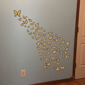 Set of 64 butterfly vinyl wall decals gold